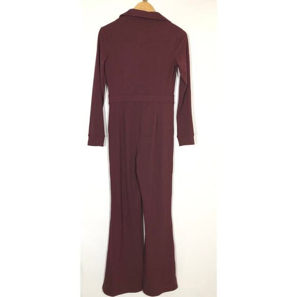 Halara Cargo Jumpsuit Waffle Knit Long Sleeve Flare Leg Evening Red NWT Medium - Picture 4 of 7